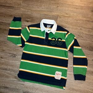 Old Navy Youth Size Medium Rugby Shirt Green, Yellow, And Blue Stripe